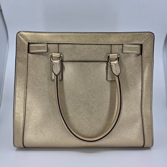 Michael Kors Dillon Large Satchel Champagne Gold Saffiano Leather - Picture 2 of 16